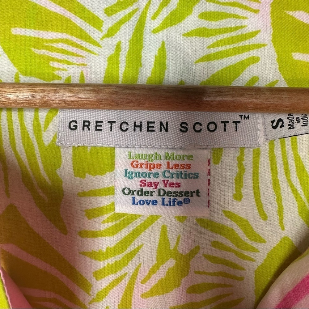 Gretchen Scott Designs Split Neck Tunic Pink/Lime Print Size Small - Picture 4 of 7